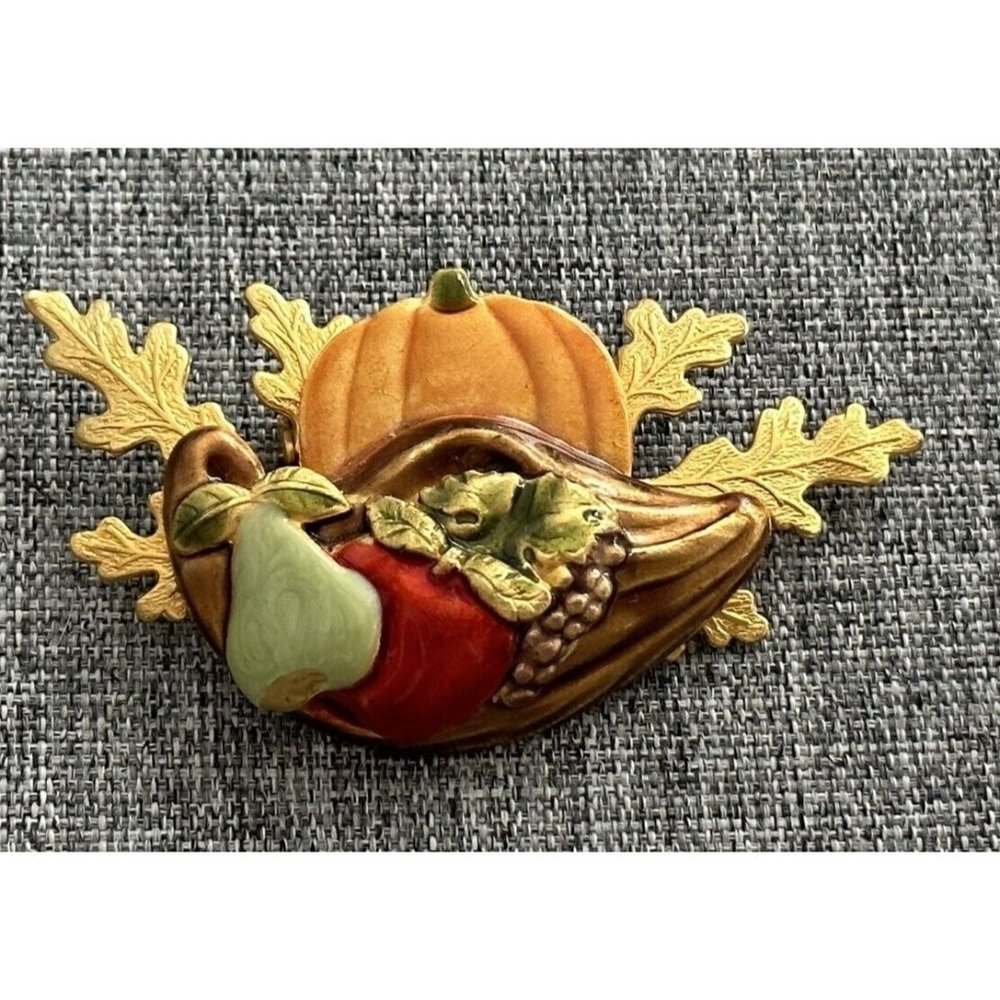 Vintage KC Kenneth Cole Brooch Fall Pumpkin Cornucopia